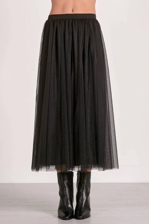 Elan Joy Tulle Midi Skirt In Black