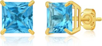 MAX + STONE 14k Yellow or White Gold 7mm Princess Cut Gemstone Square Stud Earrings