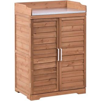 Beliani Garden Potting Bench Dark Brown Fir Wood Outdoor Furniture All Weather Resistance Compact Size TEREVILLE