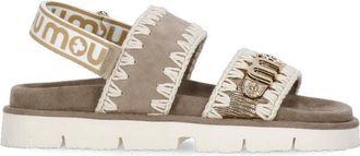 Mou Dove Grey Crochet Embroidery Sandals