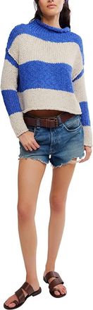 Free People Opal Rollneck Knit Stripe Sweater In Cobalt Blue
