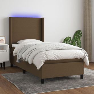 vidaXL Cama Box Spring Colch&oacute;n Y Luces Led Tela Marr&oacute;n Oscuro 90x190cm Vidaxl