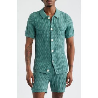 MAVRANS Salt Water Knit Button-Up Shirt in Teal at Nordstrom, Size Xx-Large
