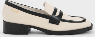 Charles & Keith Canvas Cut-Out Penny Loafers