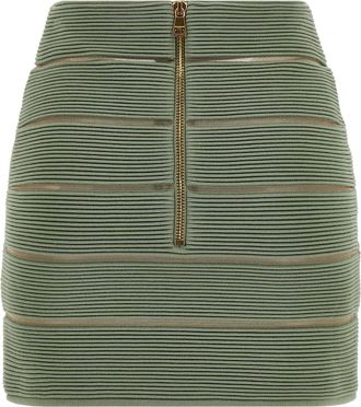 Balmain Ribbed Viscose with Mesh Inserts Skirt - Sage Green