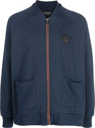 Viktor & Rolf logo-patch zip-up jacket - men - Cotton - S - Blue