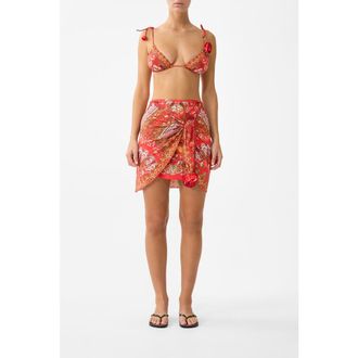 Camilla Layered Mini Sarong W Rosette Tie Front in Ol&eacute; Ol&eacute; at Nordstrom, Size Large