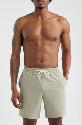 Nordstrom 7-Inch Seersucker Swim Trunks in Green Seagrass at Nordstrom, Size Xx-Large