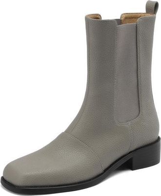 TinaCus Womens Handmade Genuine Leather Square Toe Pull On Chelsea Boots Ankle Boots, Grey, 9.5 UK