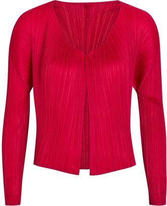 Pleats Please Issey Miyake Pleated Woven Cardigan - Red - 3