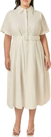 English Factory Belted Cotton Midi Dress in White at Nordstrom, Size 3X