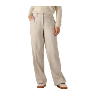 Simple Beige wollen pantalon voor dames - Dames - Straight fit broeken - Beige - M - Wol - Broeken