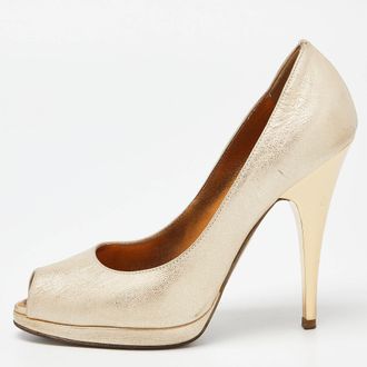 Roberto Cavalli Metallic Gold Leather Peep Toe Pumps