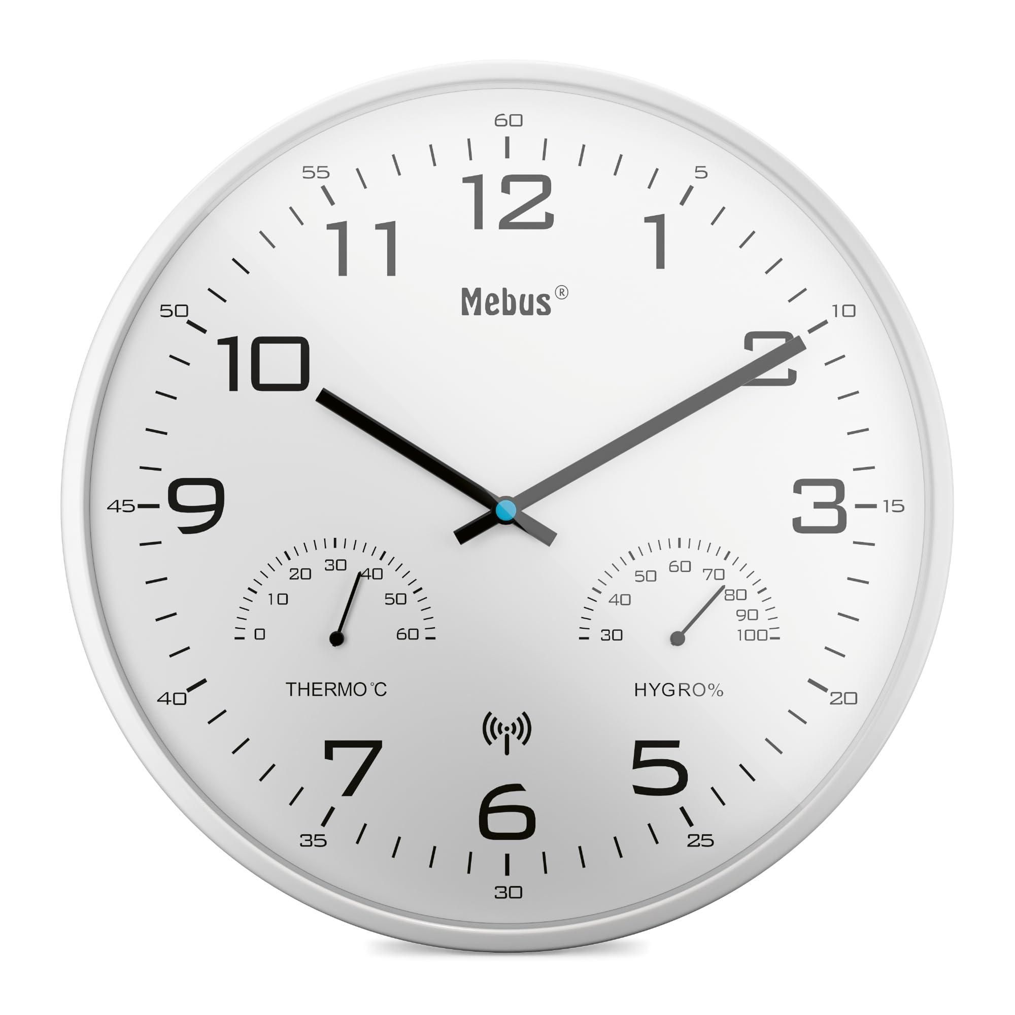 Mebus Funk-Wanduhr/klassisches Model/silberner Rahmen/weißes