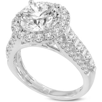 LuvMyJewelry Elara 14K White Gold Round Cut Lab Grown Diamond Halo Engagement Ring - 4.45 Ct at Nordstrom, Size 5.5