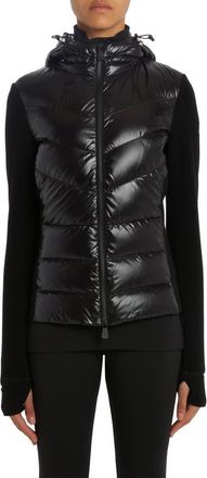 Moncler Quilted Nylon & Stretch Fleece Hooded Cardigan in Black at Nordstrom, Size X-Large