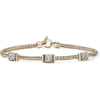 John Hardy Icon Stud Pav&eacute; Diamond Bracelet in Gold at Nordstrom, Size Medium