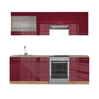 Vicco Mueble De Cocina Fame-line, Burdeos Brillo Intenso/roble Dorado, 240 Cm, Et Roble
