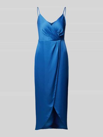 Jake*s Cocktailkleid mit V-Ausschnitt und Spaghettitr&auml;gern in Rauchblau Melange, Gr&ouml;&szlig;e 32