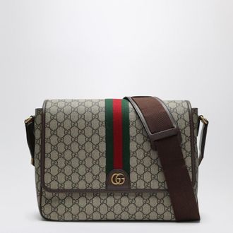 Gucci Shoulder Bag With Web Detail In Beige And Ebony Gg Fabric