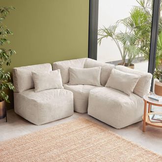 Icon Brand 3pc Noa Bean Bag, 1x Corner, 2x Recliner, Jumbo Cord in Cream