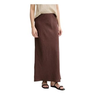 Sams&oslash;e & Sams&oslash;e Saagneta Lange Rok - Dames - Maxi Rokken - Bruin - XS - Linnen - Rokken