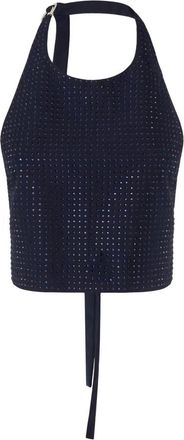Pinko Halterneck Strass Cropped Top - Dames - Tops zonder mouwen - Blauw - S - Leer - Tops
