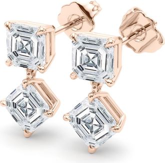 HauteCarat Lab Grown Diamond Twin Asscher Cut Drop Earrings in 18K Rose Gold at Nordstrom