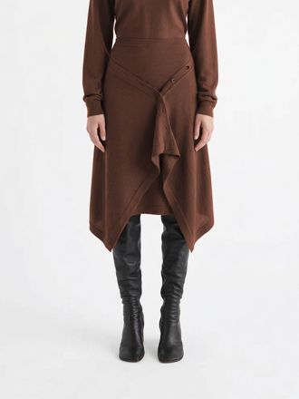 Christophe Lemaire High-Waisted Asymmetrical Midi Skirt in Wool-Blend Knit