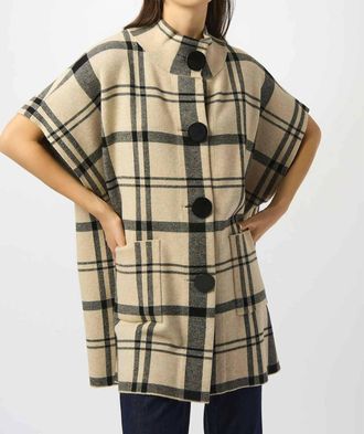 Joseph Ribkoff Plaid Poncho In Champagne/black