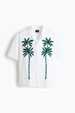 H&M Relaxed Fit Embroidered-motif Resort Shirt in White/palm Trees at Nordstrom, Size Xx-Large