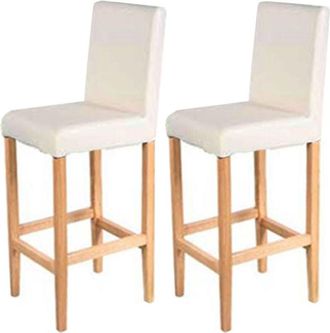 Hhg [nunca Usado] Lote De 2 Taburetes De Bar Vicenza, Taburete De Bar Taburete De Barra, Madera + Cuero, Crema, Patas Claras