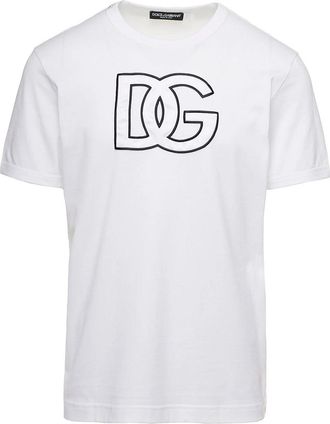 Dolce & Gabbana Mens DG Embroidered Logo T-Shirt in White Cotton - Size Small