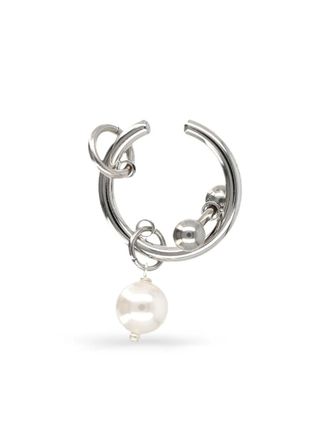 Justine Clenquet Betsy pearl drop earcuff - women - Palladium Plated Brass/Pearl - One Size - Silver