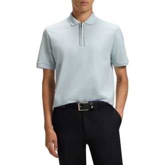 BOSS Paras Quarter Zip Cotton Polo in Open Blue at Nordstrom, Size Xx-Large