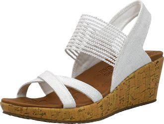 Skechers Womens Beverlee High Tea Sandal,Natural Sparkle Linen Gore Trim,3.5 UK