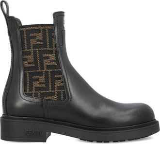 Fendi Zwarte Leren FF Patroon Laarzen - Dames - Chelseaboots - Zwart - 37 EU - Schoenen