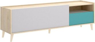 Dmora Mobile porta tv Tamaro, Credenza bassa da soggiorno, Madia da salotto per televisione, 155x43h47 cm, Rovere e Bianco, con imballo rinforzato - Dmora