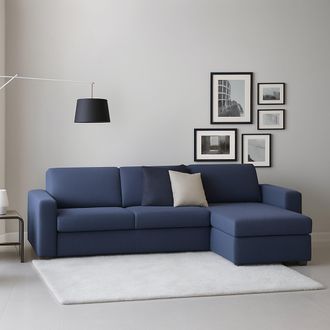 Talamo Italia Sof&aacute; Fijo Debora, Sof&aacute; De Esquina, 100% Made In Italy, Sof&aacute; Sala De Estar, Con Contenedor Reversible Peninsula, En Tela Acolchada, Con Reposabrazos De