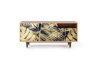 StoryZ Mueble de TV azul y amarillo 2 cajones y 2 puertas L 125 cm