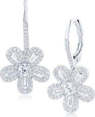 Kenneth Jay Lane Cubic Zirconia Flower Drop Earrings in Clear Silver at Nordstrom Rack