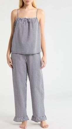 French Connection Gingham Seersucker Cami Pajamas in Utility Blue Combo at Nordstrom, Size X-Large