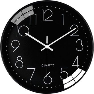 OEM Reloj De Pared Redondo - Reloj Anal&oacute;gico Moderno - Funciona Con Pilas Y Silencioso - 1 Unidad - Para Interiores - Negro