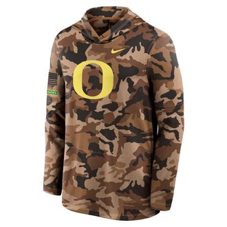 Nike Oregon Military Appreciation Nike Mens Dri-FIT College Long-Sleeve Hooded Top in Brown | 03B92EAUON-954