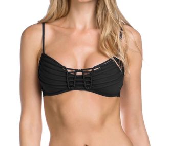 BECCA by Rebecca Virtue No Strings Attached Macrame Bralette Bikini Top In Black