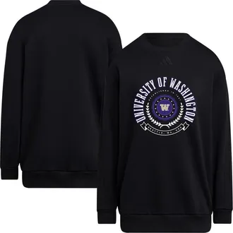 adidas Womens adidas Black Washington Huskies Oversized Crewneck Pullover at Nordstrom, Size X-Large
