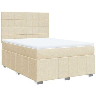 vidaXL Cama Box Spring Con Colch&oacute;n Tela Color Crema 140x190 Cm Vidaxl