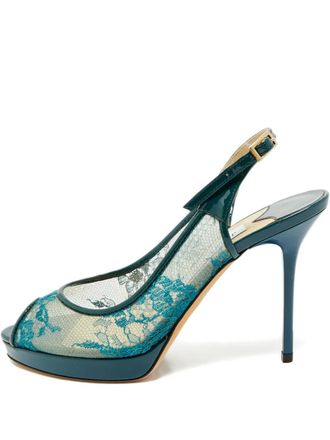 Jimmy Choo London lace peep-toe sandals - Green