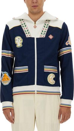 Casablanca Navy Zip Sweatshirt With Embroidered Patches