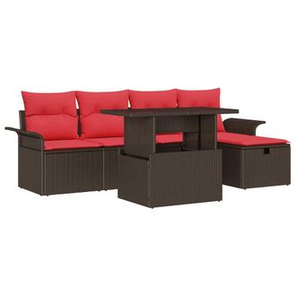 vidaXL Conjunto De Sof&aacute; De Jard&iacute;n Con Coj&iacute;n 6 Pcs Marr&oacute;n Polirat&aacute;n Vidaxl